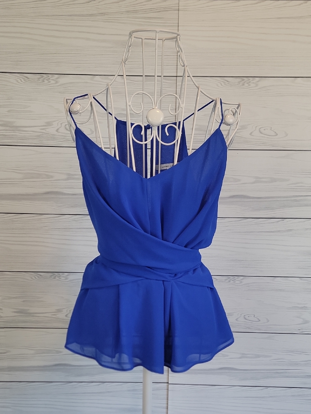 Naked Zebra Royal Blue Wrap Front Spaghetti Strap Blouse